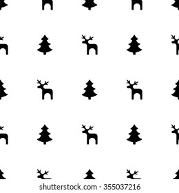 Vector xmas pattern with deers and fur-trees.