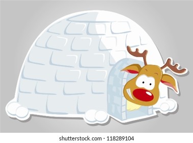 Vector Xmas Reindeer (in igloo) Christmas illustration