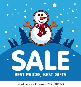 Vector : X'Mas Seasonal Sale Campaign on Snowman Hanging Tag or Icon Isolated on White Background 