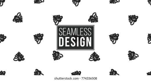 Vector xmas snowy fir tree seamless pattern. Merry Christmas and happy new year greeting card backdrop design. Retro hand drawn flat art on white background.