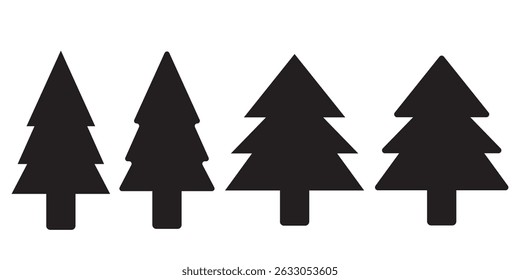 Vector Xmas Tree Icon. A set of  pine tree silhouette vector. An illustration of different shapes of black Christmas trees isolated on a white background. 