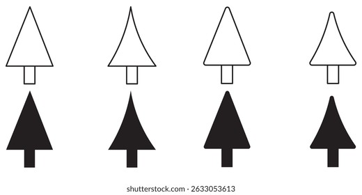 Vector Xmas Tree Icon. A set of  pine tree vector. An illustration of different shapes of black Christmas trees isolated on a white background. 