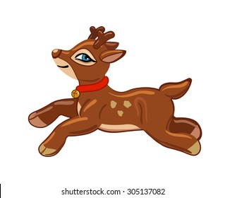 Vector X-mas yong pretty reindeer isolated on white background