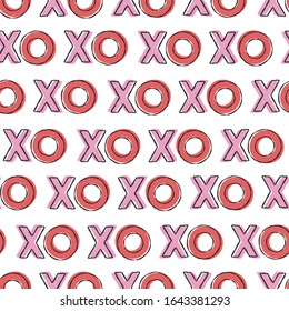 Vector xo xo seamless pattern background. Abstract pink and red font design for t-shirt, valentine's day card, invitation, poster, romantic album, scrapbook.