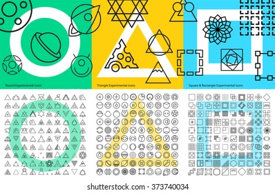 Vector XXL set of abstract geometric linear icons for UX/UI tools, mobile prototypes and web app