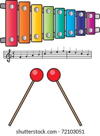 Vector xylophone with mallets and music