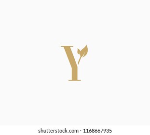 Vector Y Letter with Leaf Logo Design