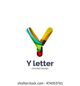 Vector Y letter logo, modern abstract geometric elegant design, shiny light effect. Created with flowing waves
