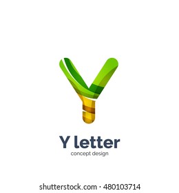Vector Y letter logo, modern abstract geometric elegant design, shiny light effect. Created with flowing waves
