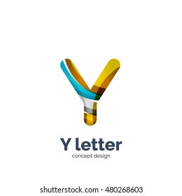 Vector Y letter logo, modern abstract geometric elegant design, shiny light effect. Created with flowing waves