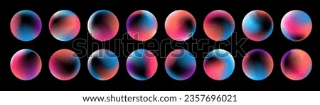 Vector y2k 3d spheres on dark background. Magic vibrant hologram labels, tags, stamps,  abstract ui ux shapes collection. Cosmic planet textures. Round iridescent shiny holographic neon orb icons set [[stock_photo]] © 