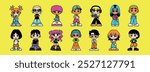 Vector Y2K Female And Male Characters Street Fashion Isolated