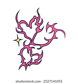 Vector Y2k Heart Neon Tribal Cartoon Illustration Isolated