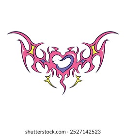 Vector Y2k Heart Neon Tribal Cartoon Illustration Isolated