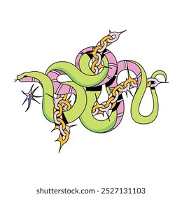 Vector Y2k Snake Neon Tribal Cartoon Illustration Isolated