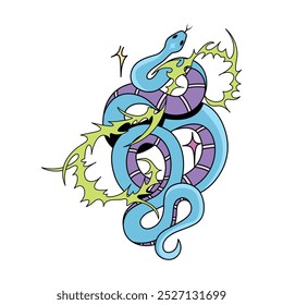 Vector Y2k Snake Neon Tribal Cartoon Illustration Isolated