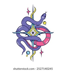 Vector Y2k Snake Neon Tribal Cartoon Illustration Isolated