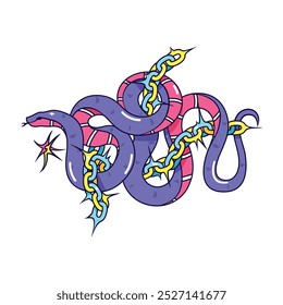 Vector Y2k Snake Neon Tribal Cartoon Illustration Isolated