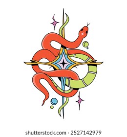 Vector Y2k Snake Neon Tribal Cartoon Illustration Isolated