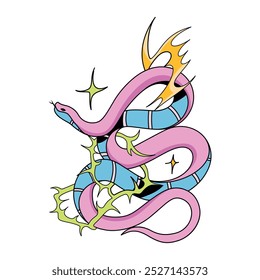 Vector Y2k Snake Neon Tribal Cartoon Illustration Isolated