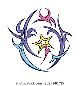 Vector Y2k Star Starburst Neon Futuristic Cartoon Illustration Isolated