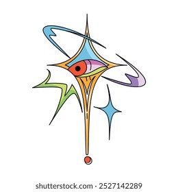 Vector Y2k Star Starburst Neon Futuristic Cartoon Illustration Isolated
