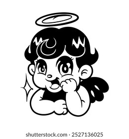 Vector Y2k Tattoo Cupid Angel Tribal Cartoon Illustration Isolated