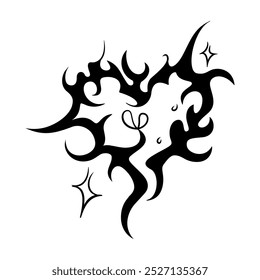 Vector Y2k Tattoo Heart Neon Tribal Cartoon Illustration Isolated