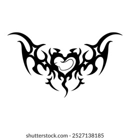 Vector Y2k Tattoo Heart Neon Tribal Cartoon Illustration Isolated