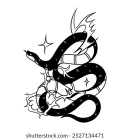 Vector Y2k Tattoo Snake Neon Tribal Cartoon Illustration Isolated