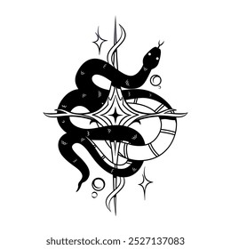 Vector Y2k Tattoo Snake Neon Tribal Cartoon Illustration Isolated