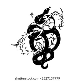 Vector Y2k Tattoo Snake Neon Tribal Cartoon Illustration Isolated