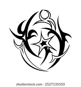Vector Y2k Tattoo Star Starburst Futuristic Cartoon Illustration Isolated