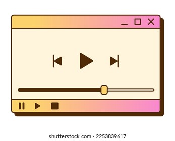 Vector y2k video player window. Nostalgic UI. Retro vaporwave computer interface. Gradient window with progress bar. Watching video.