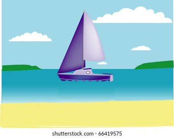 A vector of a yacht in the bay.