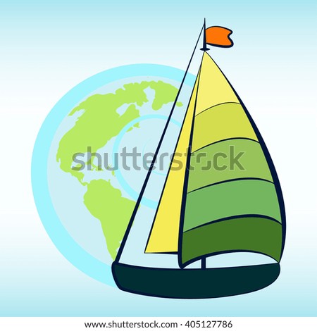 Vector yacht with Earth globe.World sailing