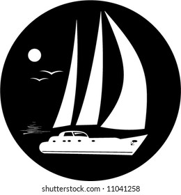 Vector yacht icon. Black and white. Simply change. In my portfolio there is version 4 in 1.
