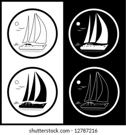 Vector yacht icons. Black and white. Simply change.