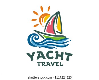 Vector yacht logo template. Illustration of a yacht trip.