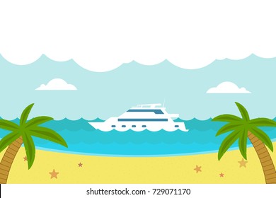 Vector yacht on the sandy coast