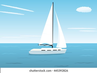 Vector yacht on the sea