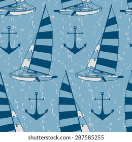 Vector yachts with anchors seamless pattern