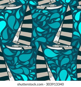 Vector yachts seamless pattern with drops