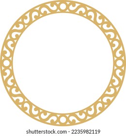 Vector Yakut round golden frame. Ornamental circle of the northern peoples of the tundra. 