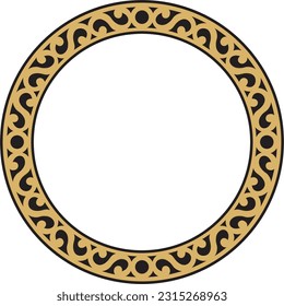Vector Yakut round golden frame. Ornamental circle of the northern peoples of the tundra. 