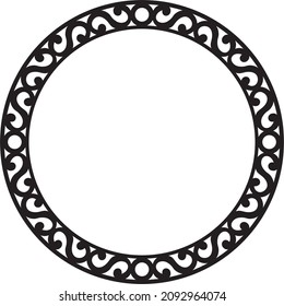 Vector Yakut round monochrome frame. Ornamental circle of the northern peoples of the tundra
