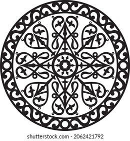 Vector Yakut Round Ornament. Circle With Ornament Drawing Of The Far East. Patterns Of Northern Peoples, Siberia And Tundra
