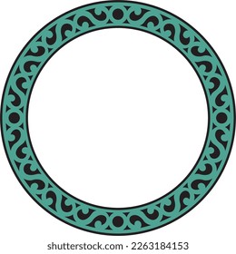 
Vector Yakut round turquoise frame. Ornamental circle of the northern peoples of the tundra. 