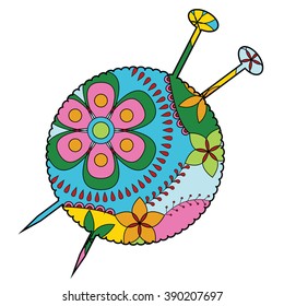 Vector yarn ball with needles colorful