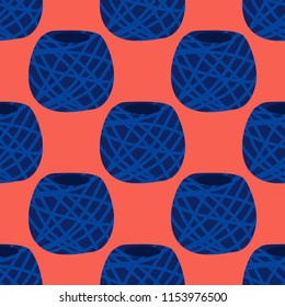 Vector yarn ball seamless pattern in flat style. For print, textile, knitting shop